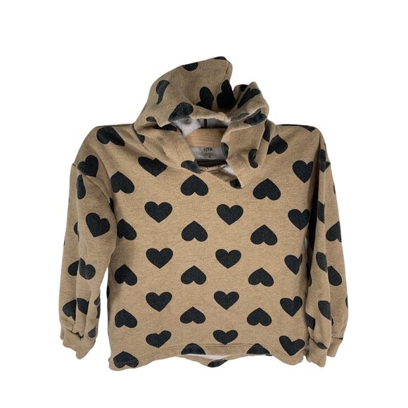 Carters Kid Brown & Black Heart Pattern Fleece Hoodie For Children Size 7 - Picture 1 of 5